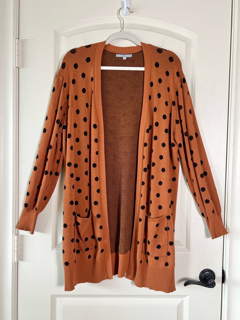 Heart N Crush Pumpkin Orange Polka Dot Long Cardigan Sweater XL